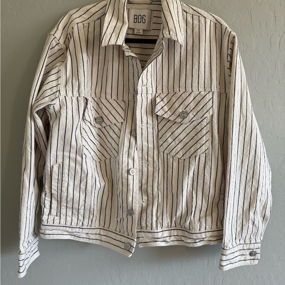 BDG women’s  Pinstripe Shirt Jacket - Cream and Black